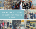 Kolaż zdjęć z uroczystości 75 lat Biblioteki Miejskiej w Ustce