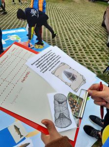 Na zdjęciu uczestnicy wielkoformatowej gry planszowej