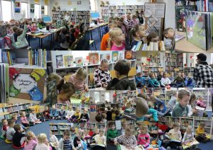zdjęcie przedstawia spotkania promujące czytelnictwo. Lekcje biblioteczne z dziećmi z Miejskiego Przedszkola nr 1 w Ustce