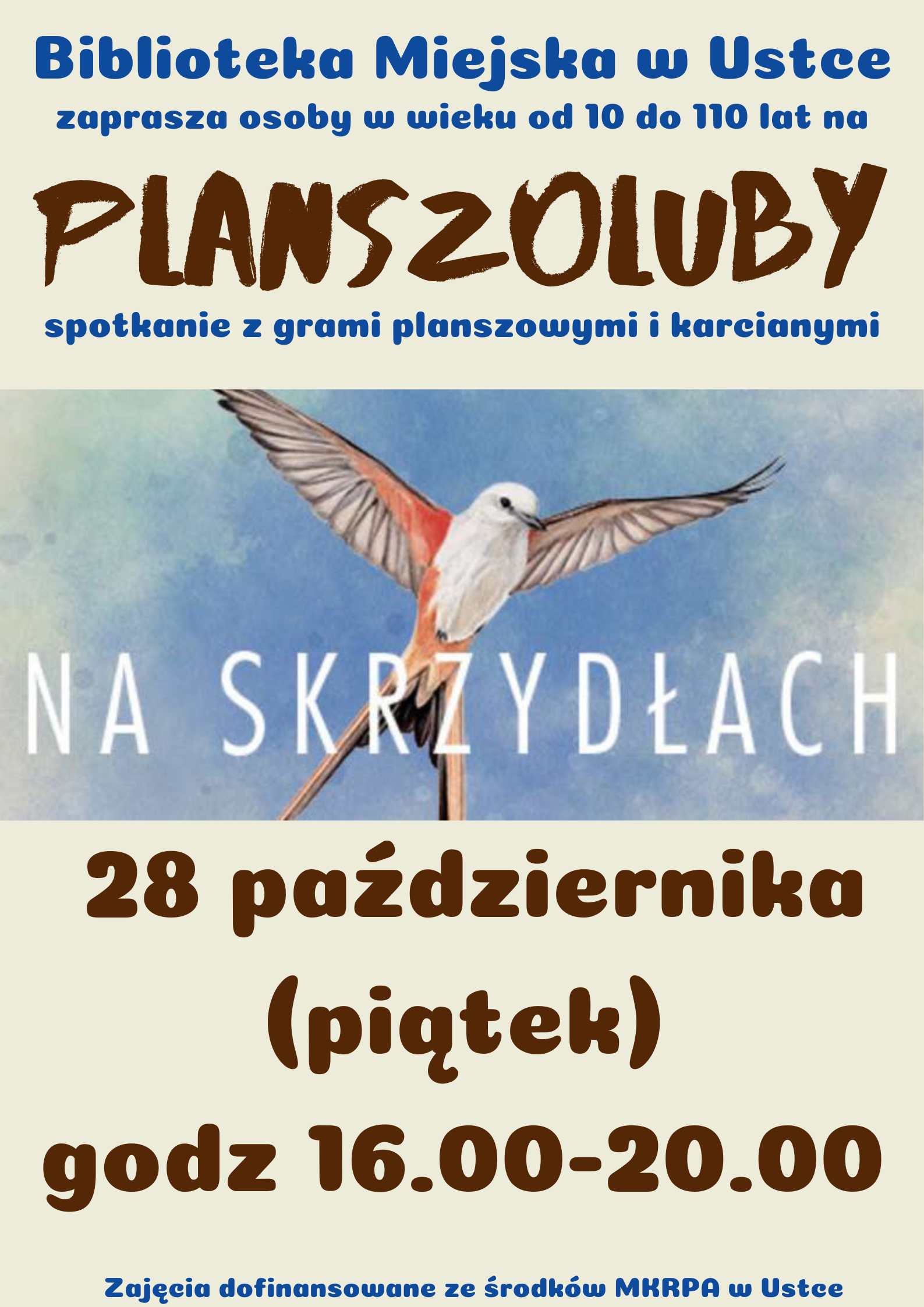 Infografika odnośnie spotkania z grami planszowymi i karcianymi, 28 października w godz 16-20