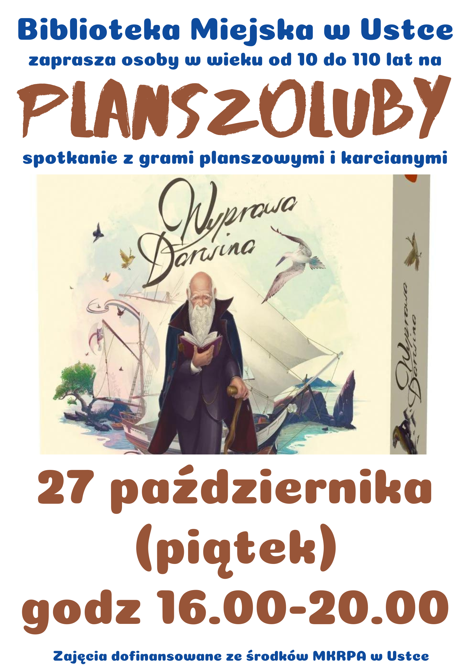 Infografika odnośnie spotkania z grami planszowymi i karcianymi, 27 października w godz 16-20