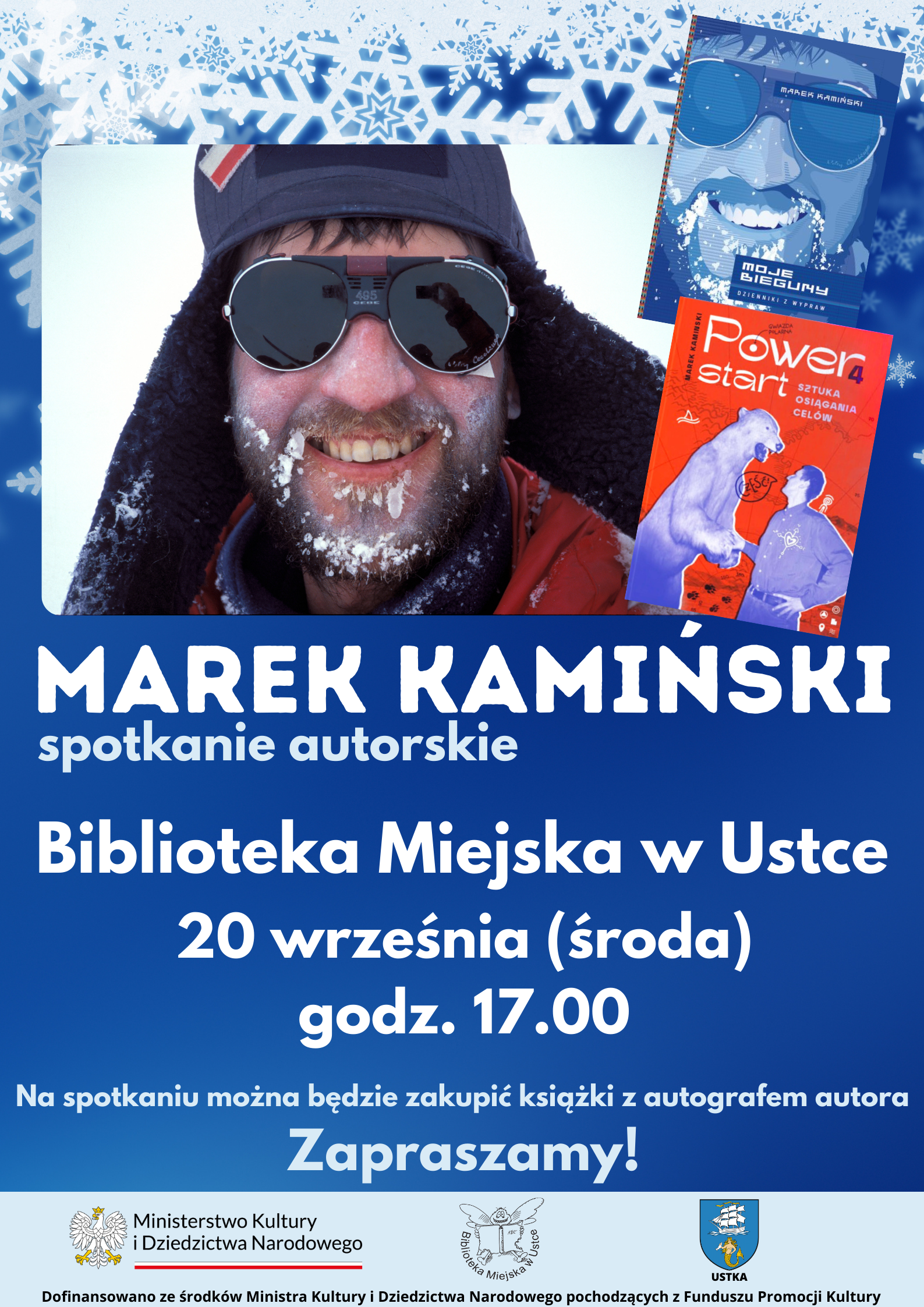 infografika dotycząca spotkania autorskiego w Markiem Kaminskim, 20 wrzesnia 2023 o godz 17.00
