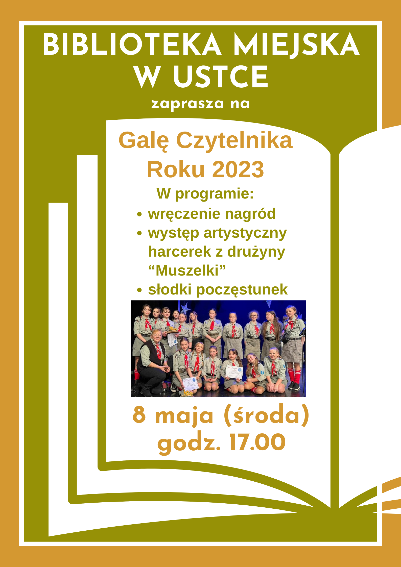 Infografika odnośnie Gali Czytelnika Roku 2023 8 maja godz 17.00