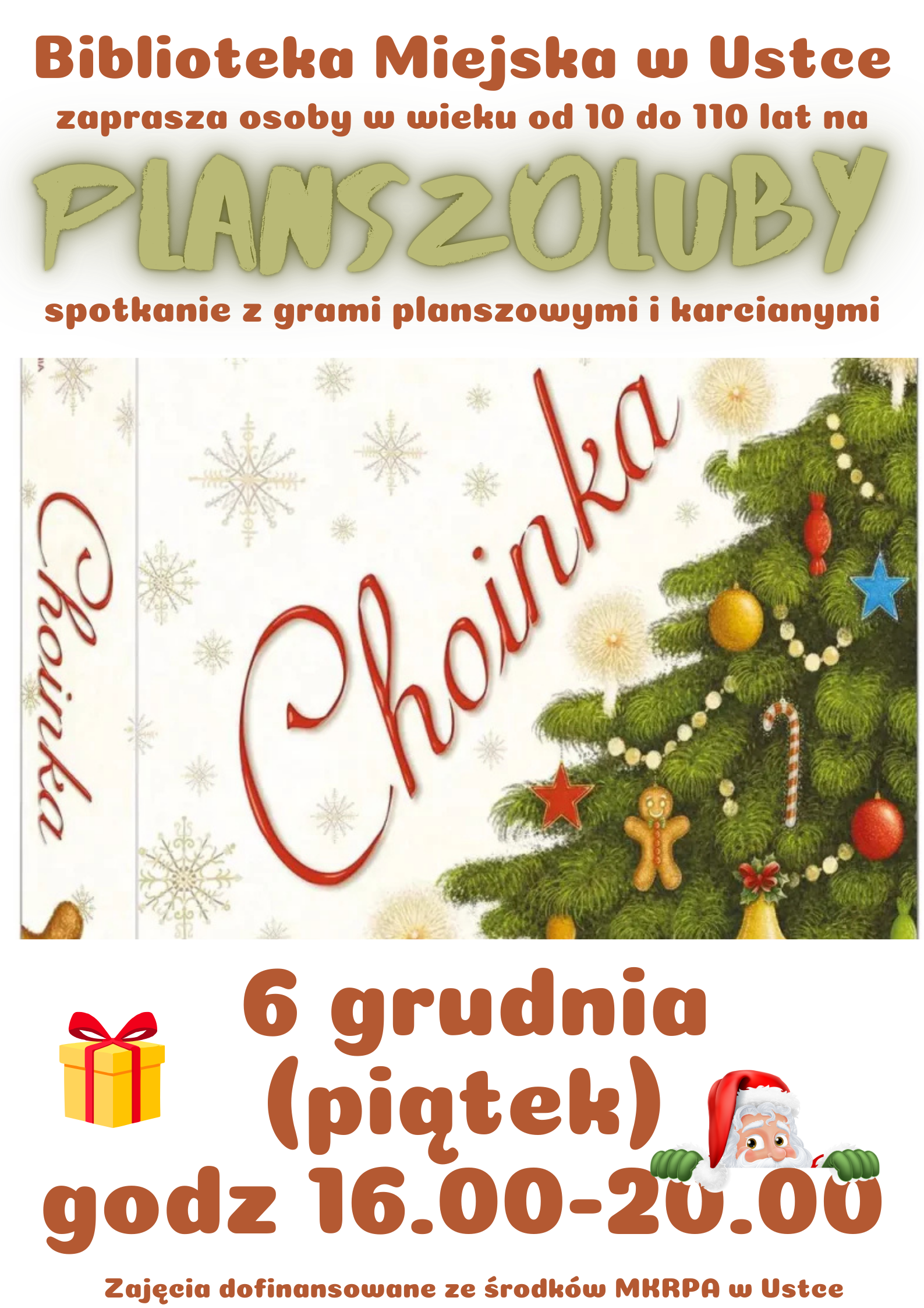 Infografika odnośnie spotkania z grami planszowymi i karcianymi, 6 grudnia w godz 16.00-20.00