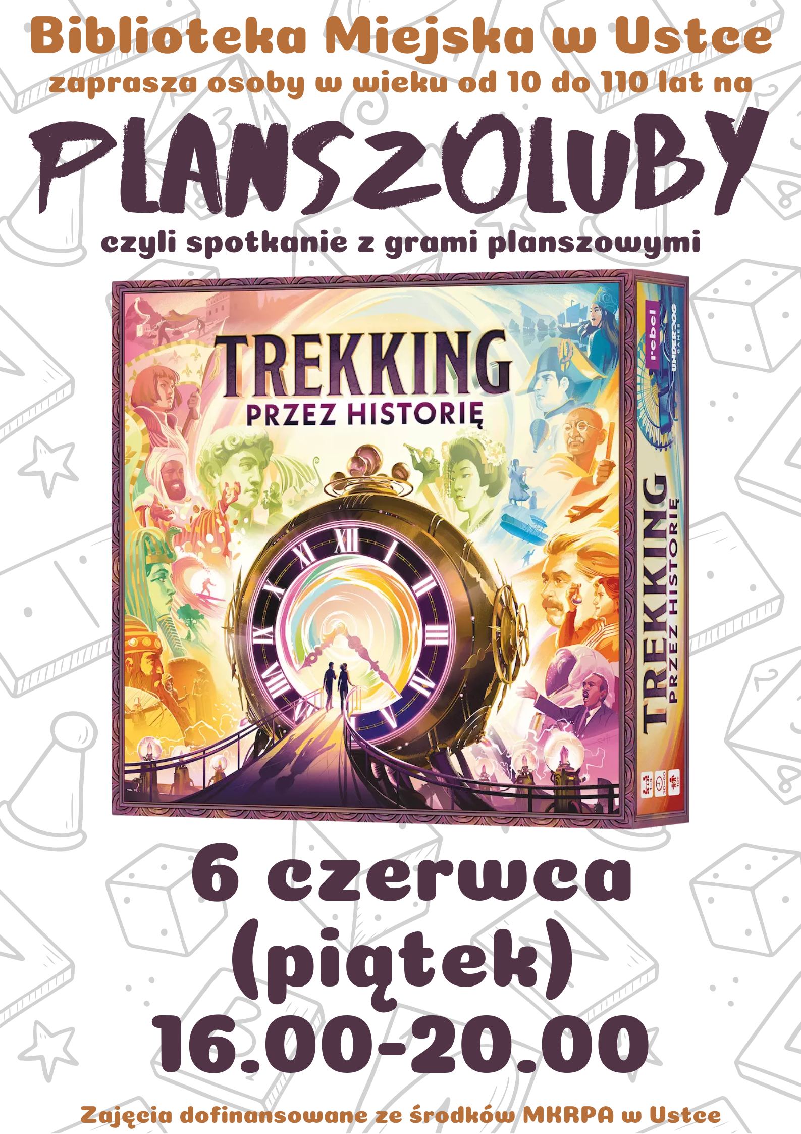 Infografika odnośnie spotkania z grami planszowymi i karcianymi, 6 czerwca w godz 16.00-20.00