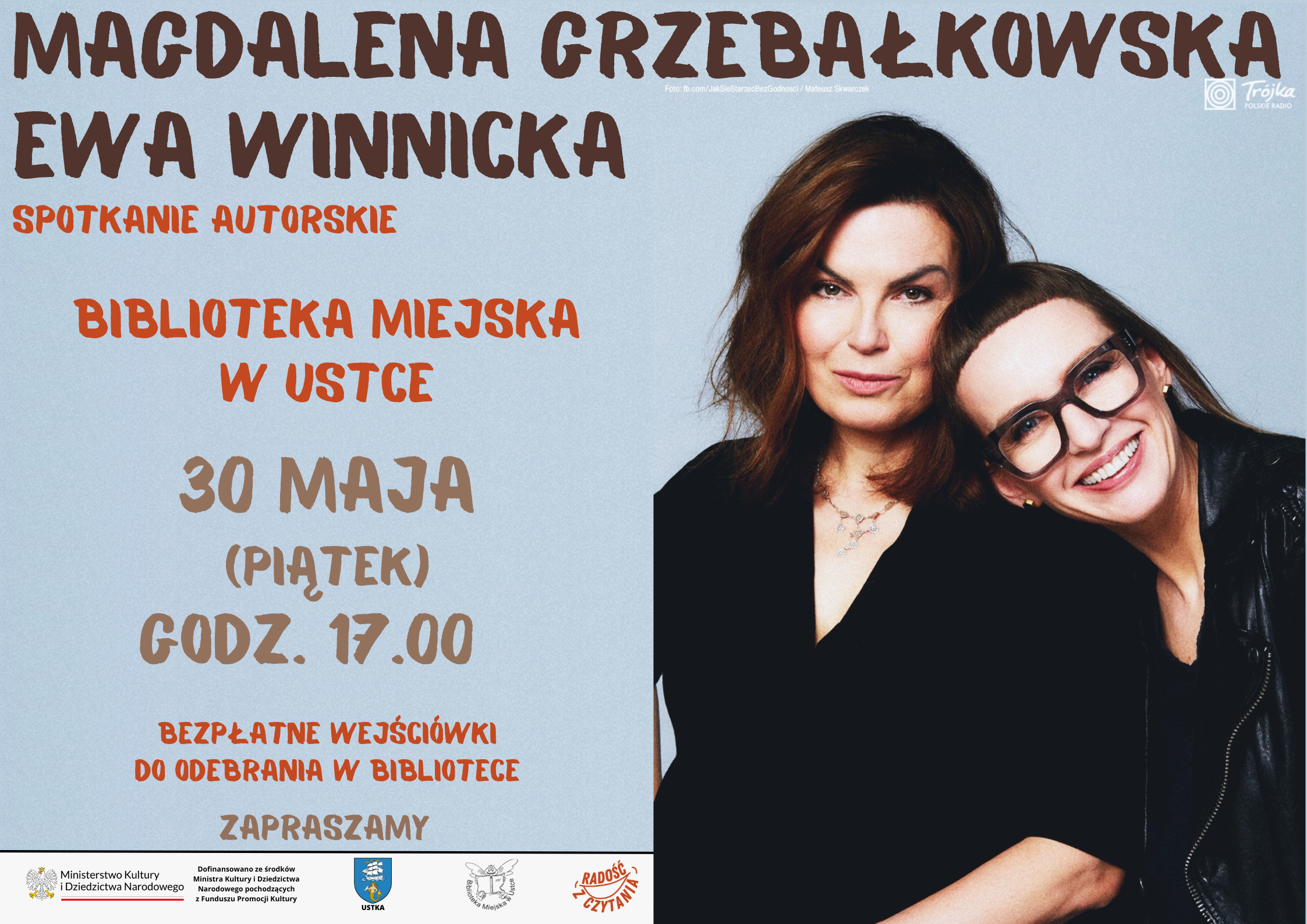 Infografika odnośnie spotkania autorskiego z Grzebałkowską i Winnicką 30 maja o godz. 17.00