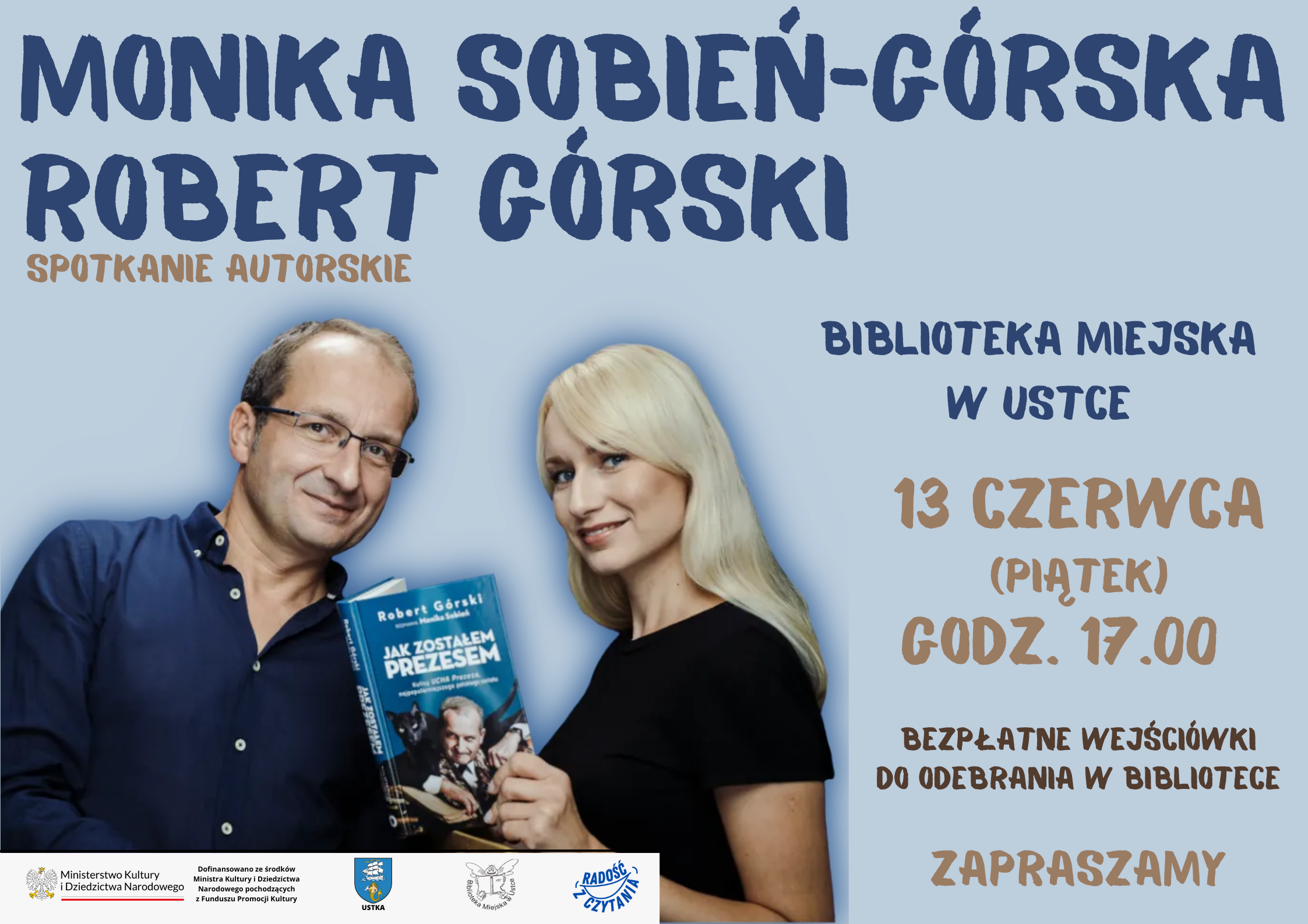 Infografika odnośnie spotkania autorskiego z Monika Sobien-Gorska i Robertem Gorskim 13 czerwca o godz. 17.00